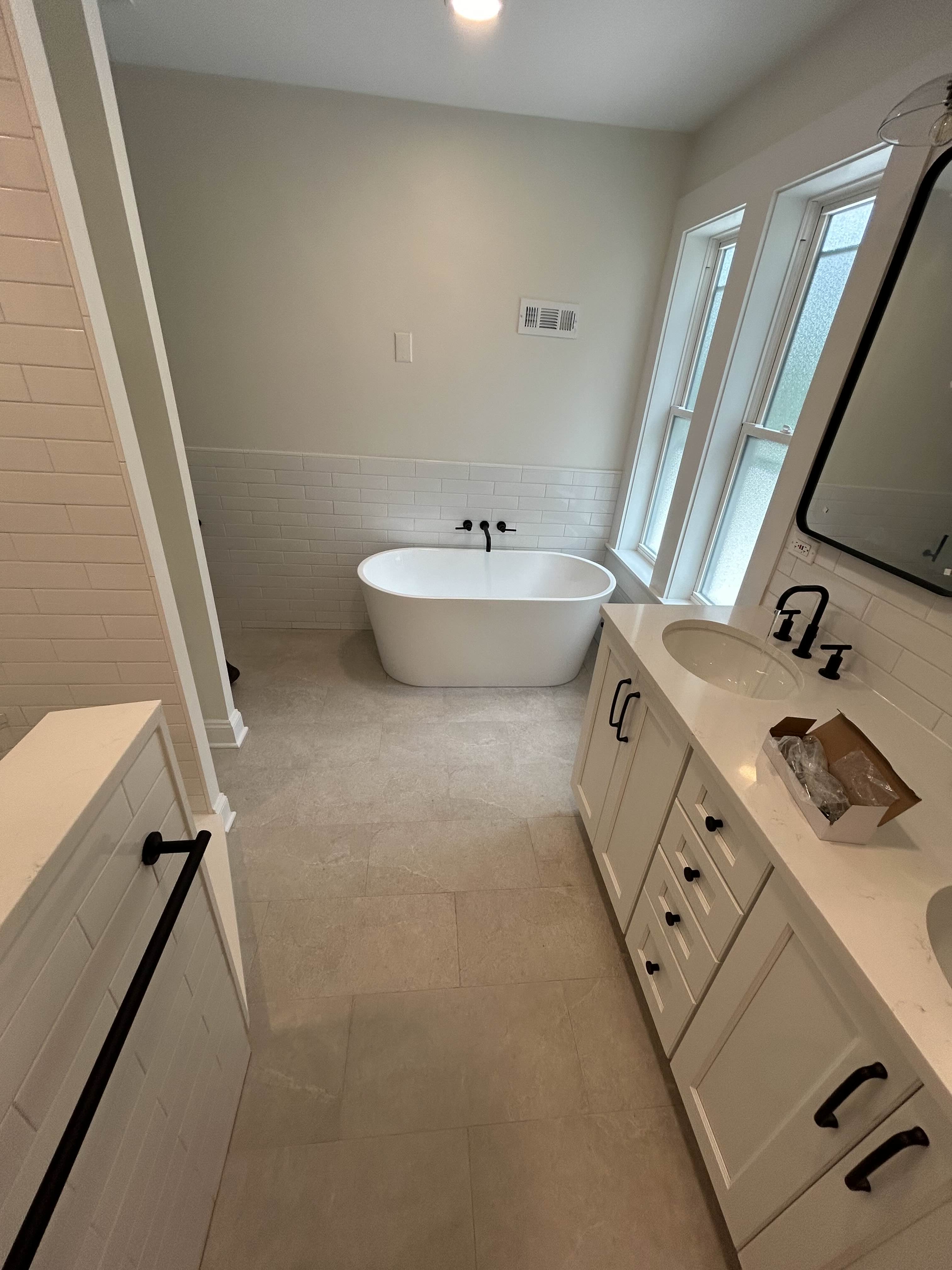 Black hex tile bathroom