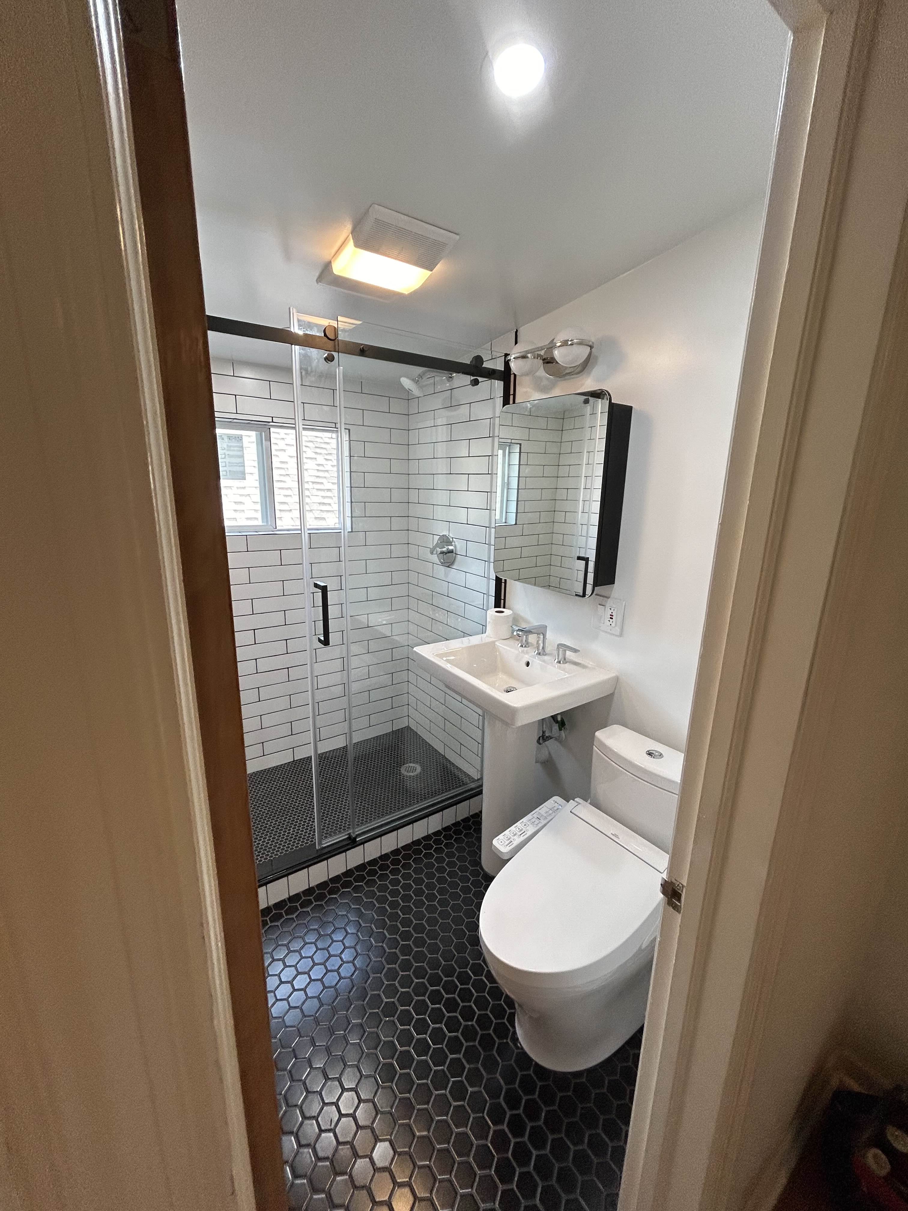 Full bathroom remodel gray tile